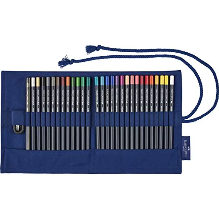 Faber-Castell 114752 - Stifterolle Goldfaber mit 27 Stiften, 1 Bleistift 2B, 1 Spitzer - Intensiver Farbauftrag, Baumwoll-Stifterolle, bruchgeschützte Mine