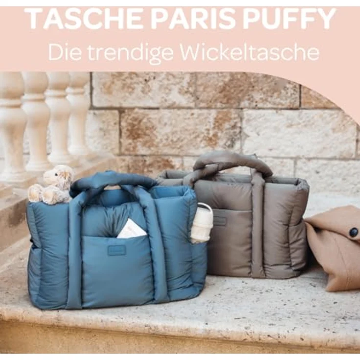 BÉABA, Wickeltasche Bebe, Ultra praktisch, 10 Innen- und Außentaschen, integrierte Kinderwagenbefestigung, herausnehmbare Wickelunterlage, Kühltasche, Tasche Paris Puffy, Eisbraun – Bild 2