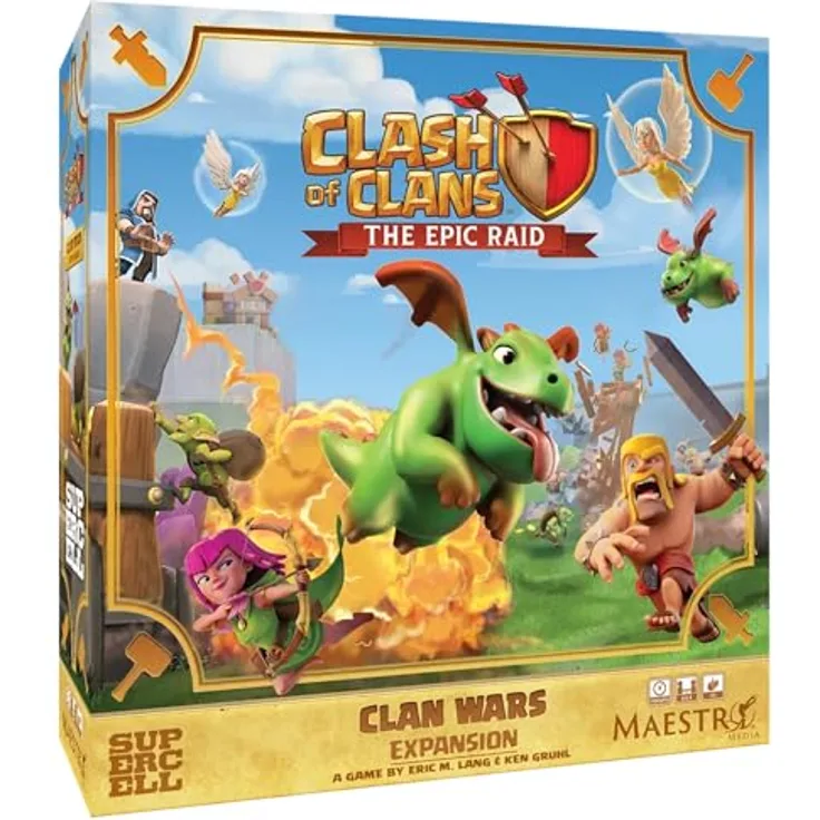 Maestro Media Ventures Clash of Clans The Epic Raid Clan Wars Expansion, Brettspiel-Erweiterung für 2-6 Spieler, neue Zauber und Einheiten, 45-90 Minuten Spielzeit