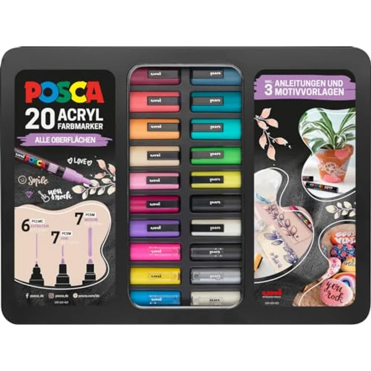 Faber-Castell POSCA Marker Set, 20er Etui, wasserbasierte Tinte, verschiedene Spitzen, inkl. Anleitungen – Bild 3