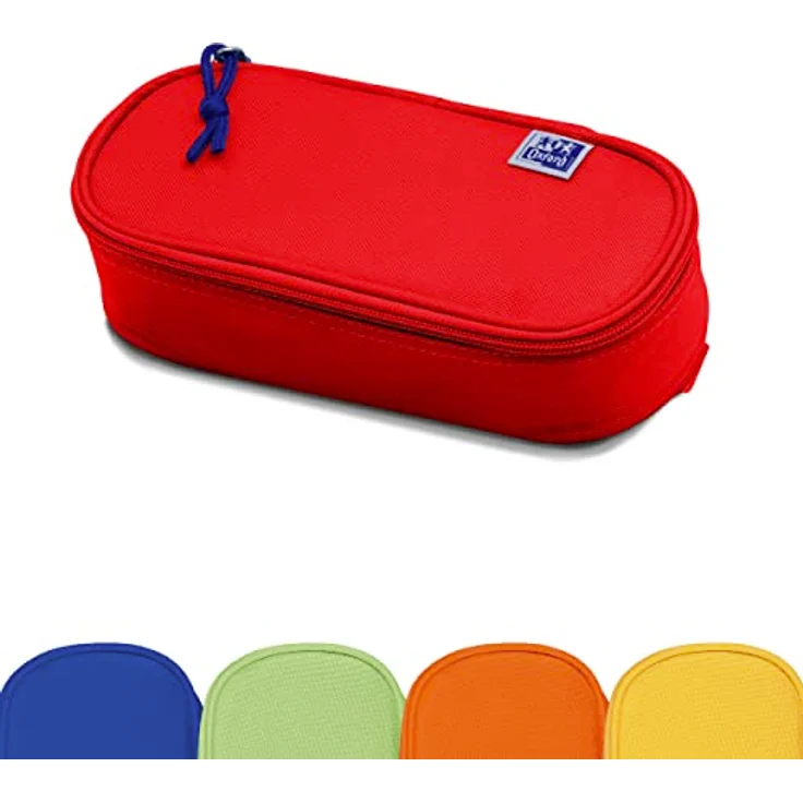 Oxford Federmäppchen für Mädchen und Jungen, oval, mit Stiftehalter, langlebig, rot – Bild 1