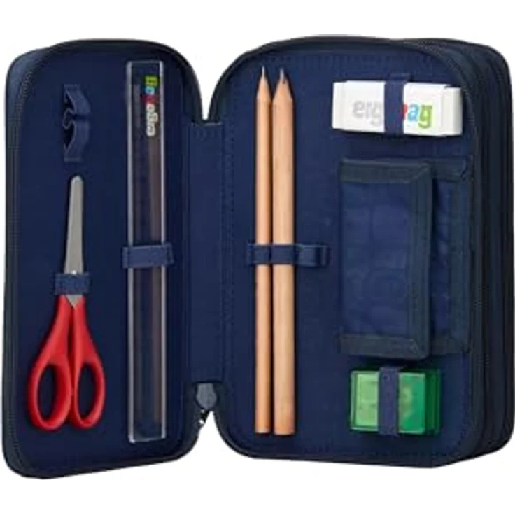 ergobag Maxi Mäppchen Set 40-Teilig, Lyra Bunt- und Filzstifte, Kleingeld Fach, Lineal, Schere RaumfahrBär - Dunkelblau – Bild 5