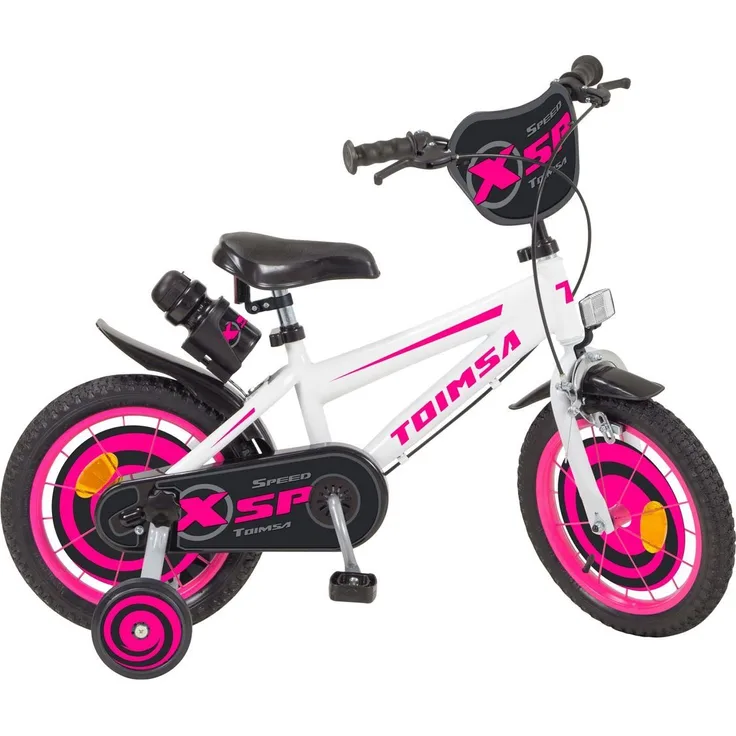 Toimsa Bikes Kinderfahrrad 12 Zoll Mädchen Fahrrad XSP White 12145, Stützräder, Trinkflasche 1 Gang