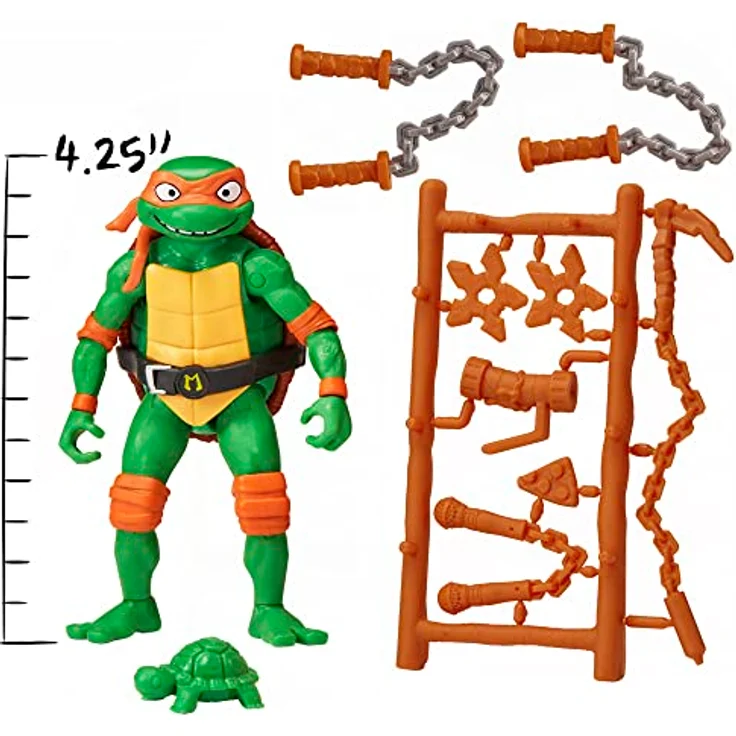 Teenage Mutant Ninja Turtles Michelangelo Basic Figure, 11,4 cm bewegliche Sammelfigur mit Nunchaku und Zubehör – Bild 4