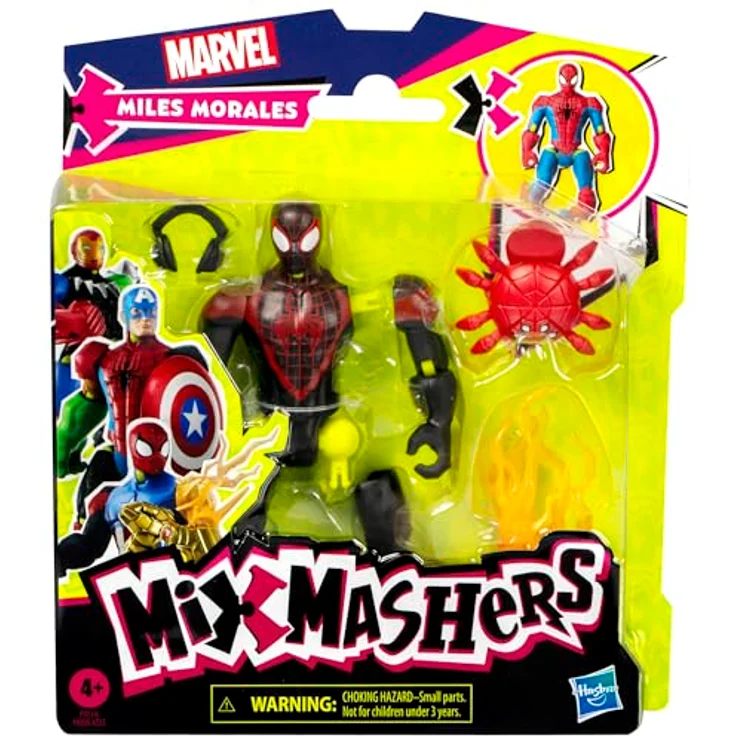 SPIDER-MAN MixMashers Marvel Miles Morales Spider-Man Mix-and-Match Action-Figur mit Zubehör, Schwarz, Millionen Kombinationen, inkl. Rucksack und Kopfhörern – Bild 2