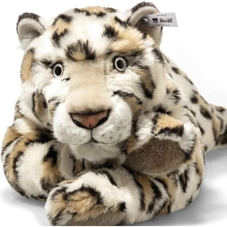 Steiff Schneeleopard Parddy, liegend, 55 cm, geflecktes cremefarbenes Fell, jaquardgewirkter Plüsch, lebensechte Augen – Bild 4