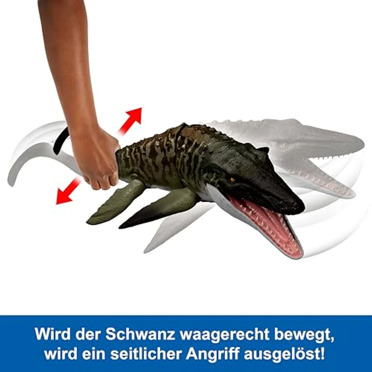 Mattel Jurassic World: Bite N Blast Mosasaurus Actionfigur mit Bissfunktion, 65 cm, inkl. Mini-Dilophosaurus-Figur – Bild 3
