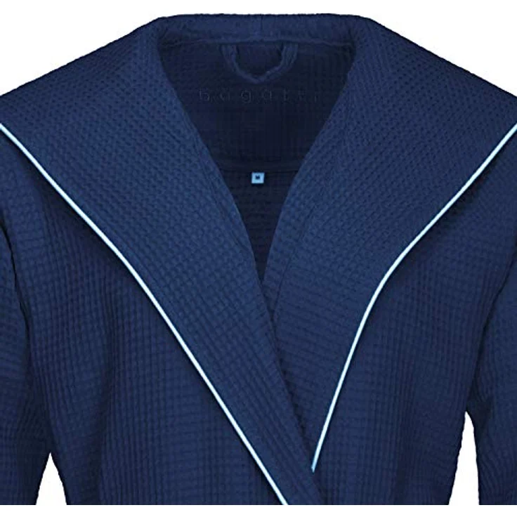 Bugatti Tizian Bademantel Herren, Kapuze, 100% Baumwolle, marine blau – Bild 3