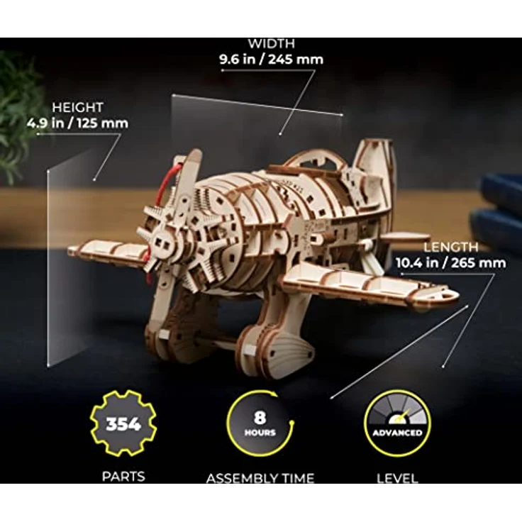 UGEARS Mächtiges Holzbausatz Flugzeug Modell - Flugzeug Verrückte Hornisse - 1930er Rennen Modellbausatz Flugzeug 3D Puzzle - 3D Holzpuzzle Erwachsene - DIY Retro Airplane mit Schraubenfedermotor – Bild 2