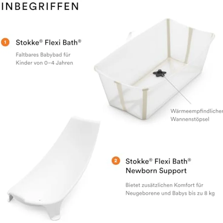 Stokke Flexi Bath (Sandy Beige) mit Newborn Support - Faltbare Babybadewanne für Neugeborene & Kinder bis 48 Monate – Bild 3