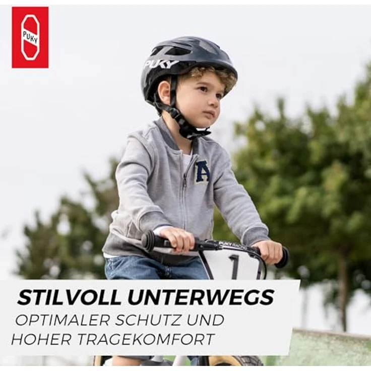 PUKY Helmet S Schwarz | Kinder Fahrradhelm 48-55 cm | Leichtgewicht 220g | Maximaler Schutz & Belüftung | 360° Sichtbarkeit durch Licht-Modul | Ideal für Sicherheit und Komfort auf dem Fahrrad – Bild 2