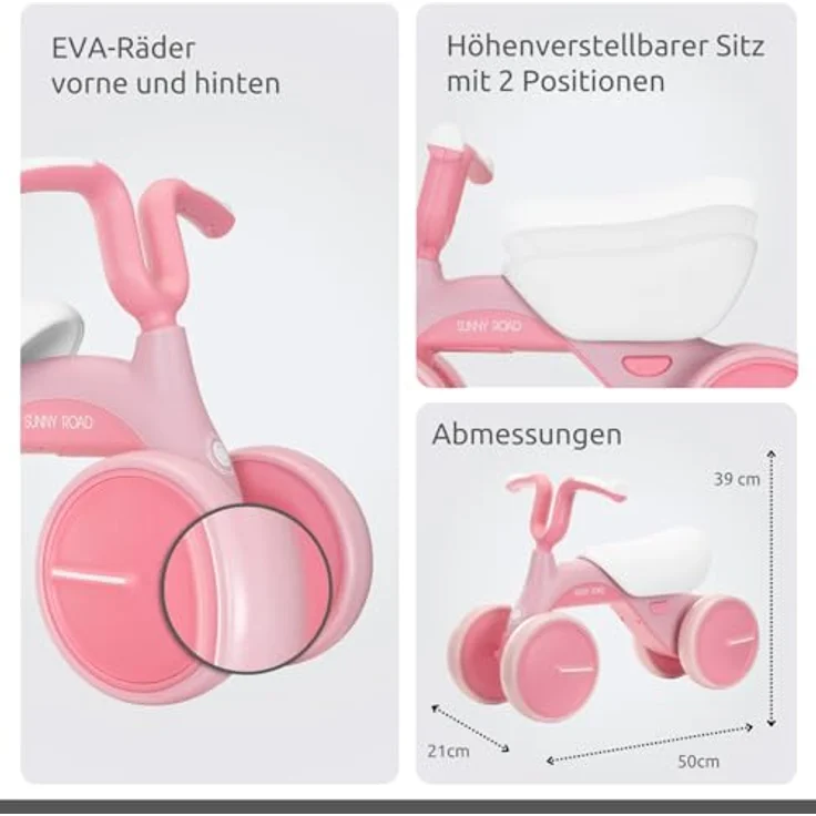 Lorelli Sunny Road Kinder Laufrad ab 1 Jahr, leichtes Balance Bike mit Licht und Musik, ideal für Jungen und Mädchen, Rosa – Bild 5