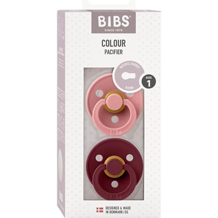 BIBS Colour Schnuller 2er-Pack, BPA-frei, Kirschform Nippel. Naturkautschuk/Latex, Hergestellt in Dänemark, Größe 1 (0-6 Monate), Dusty Pink/Elderberry – Bild 3