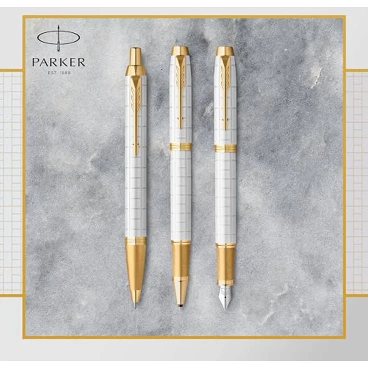 Parker IM Premium Kugelschreiber, perlmuttlackiert mit Goldverzierungen, automatischer Druckmechanismus, weiß/gold – Bild 7