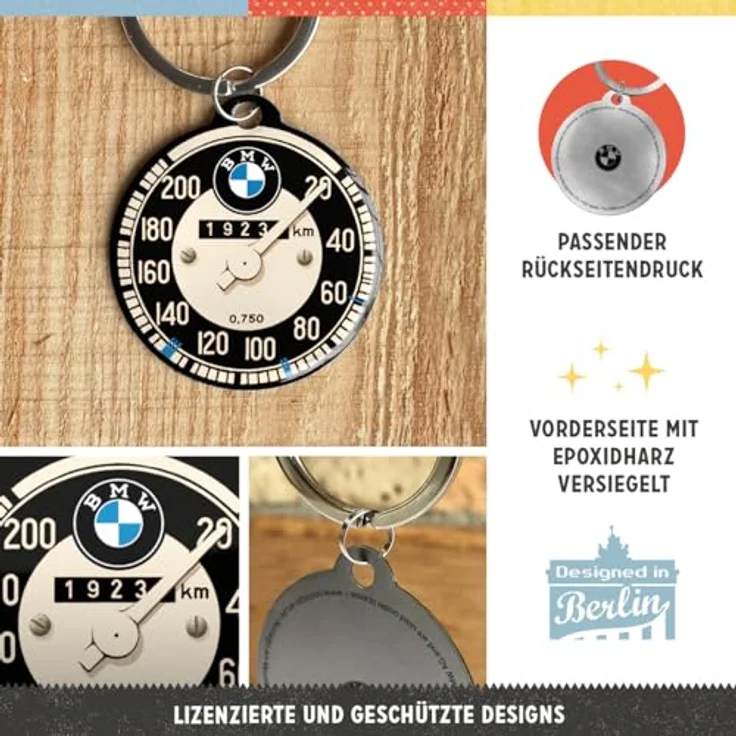 Nostalgic-Art Retro Schlüsselanhänger, BMW Tachometer, Ø 4 cm, Metall, Vintage Design, bunt – Bild 3
