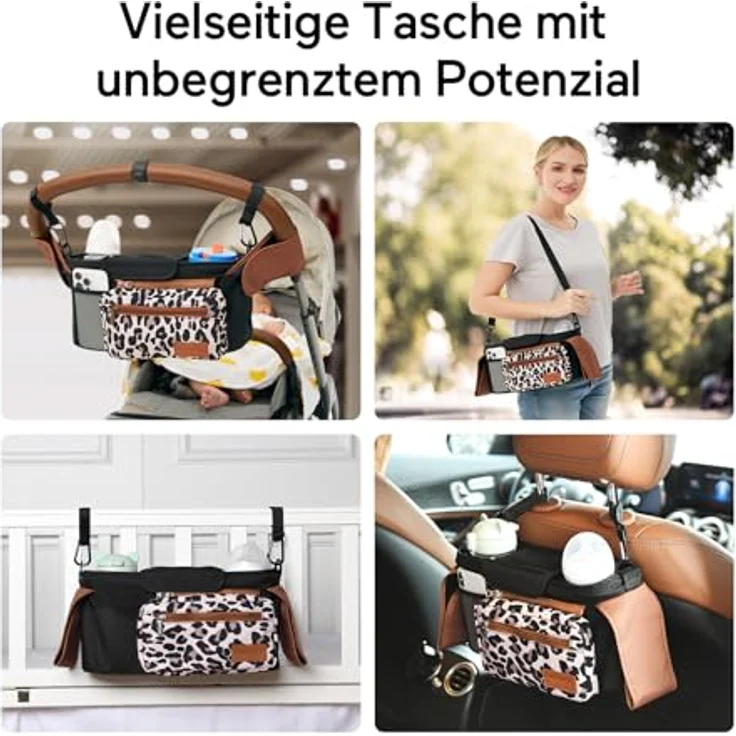 Momcozy Kinderwagen Organizer Universal, Isolierte Getränkehalter mit Reißverschlusstasche, Schultergurt und Stauraum für Windeln & Handys – Bild 5
