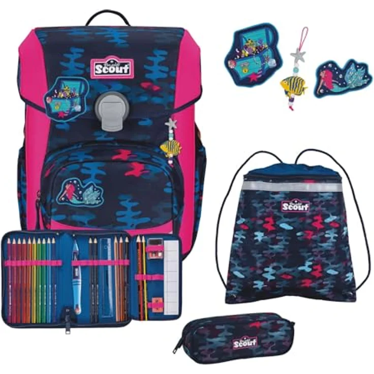 Scout Basic Neo Set 4-teilig Magic Sea, Schulranzen-Set mit reflektierender und fluoreszierender Oberfläche – Bild 1