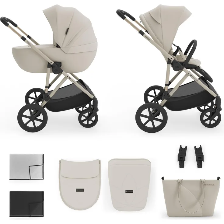 Kinderkraft PRIME 3 2-in-1 Kombikinderwagen, Babywanne + Sportsitz, leicht, klappbar, große Räder, Federung, bis 22 kg, Beige