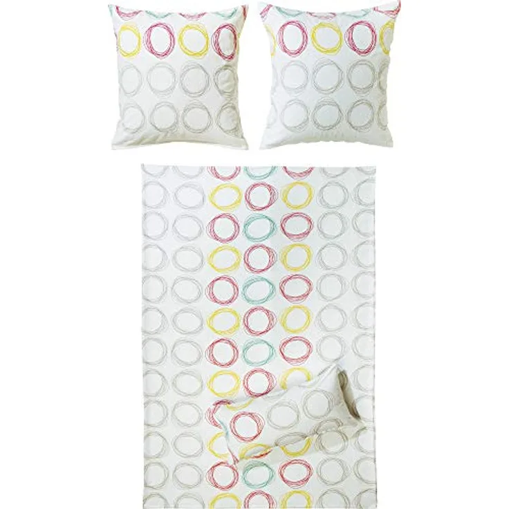 Dyckhoff Weichfrottier Bettwäsche Kreise bunt 1 Bettbezug 155 x 220 cm + 1 Kissenbezug 80 x 80 cm