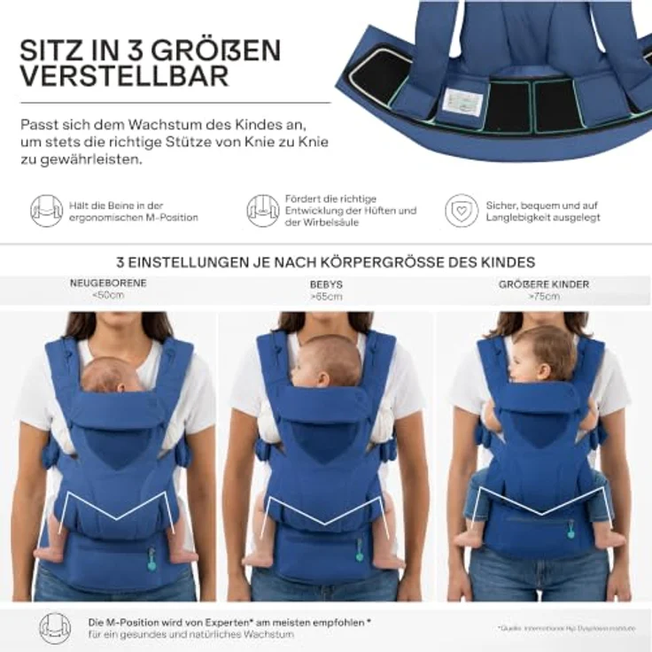 Koala Cuddle Carry Babytrage, ergonomisch, mitwachsend für Neugeborene bis 20,4 kg, verstellbare Kopfstütze, Bauch-, Front- und Rückentrageweise – Bild 2