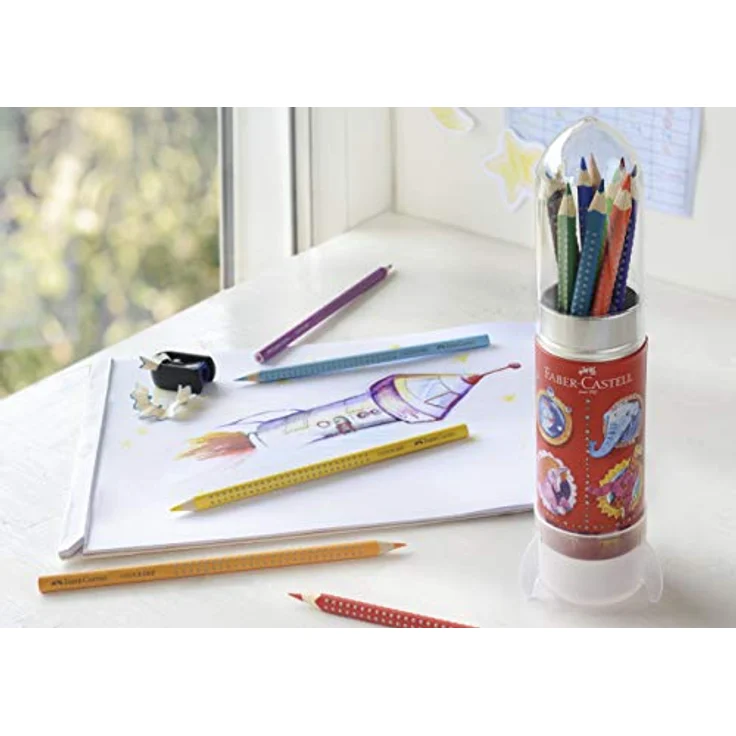 Faber-Castell Buntstift 15 Buntstifte COLOUR GRIP Rakete mit Anspitzer farbsortiert - Kreative Möglichkeiten in bunten Farben – Bild 3