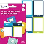 AVERY Zweckform SCHOOL8G, Bunte Namenaufkleber für Schule, 8 Stück, selbstklebende beschriftbare Namensetiketten, 46x72mm, für Hefte und Bücher