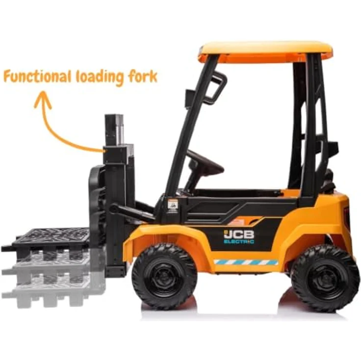 JCB Gabelstapler für Kinder 12V, elektro mit Fernbedienung, gelb, geeignet für 2 bis 6 Jahre, Soft-Start-Funktion, Tragfähigkeit 35 kg, inklusive Palette und Funktionalität – Bild 6