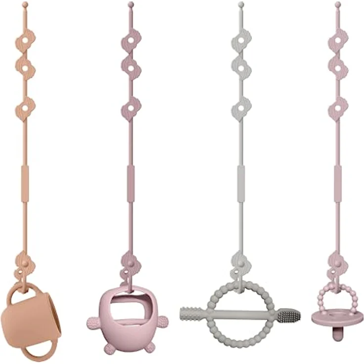 CLDY Schnullerkette Silikon Cup Catcher, BPA-frei mit 4 Sicherheitsgurten für Spielzeug und Trinkbecher, verstellbar und wiederverwendbar – Bild 1