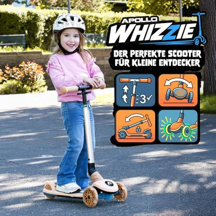 Apollo Whizzie LED Kinderroller, höhenverstellbarer Dreiradscooter für Kinder ab 3 Jahren, leuchtende LED-Räder und beleuchteter Lenker – Bild 6