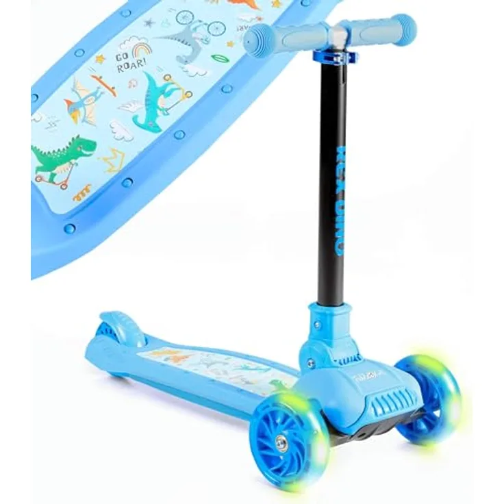 FableKids Kinderroller Tretroller Cityroller Blau, höhenverstellbar, klappbar, mit LED-Leuchträdern, für Kinder ab 3 Jahren