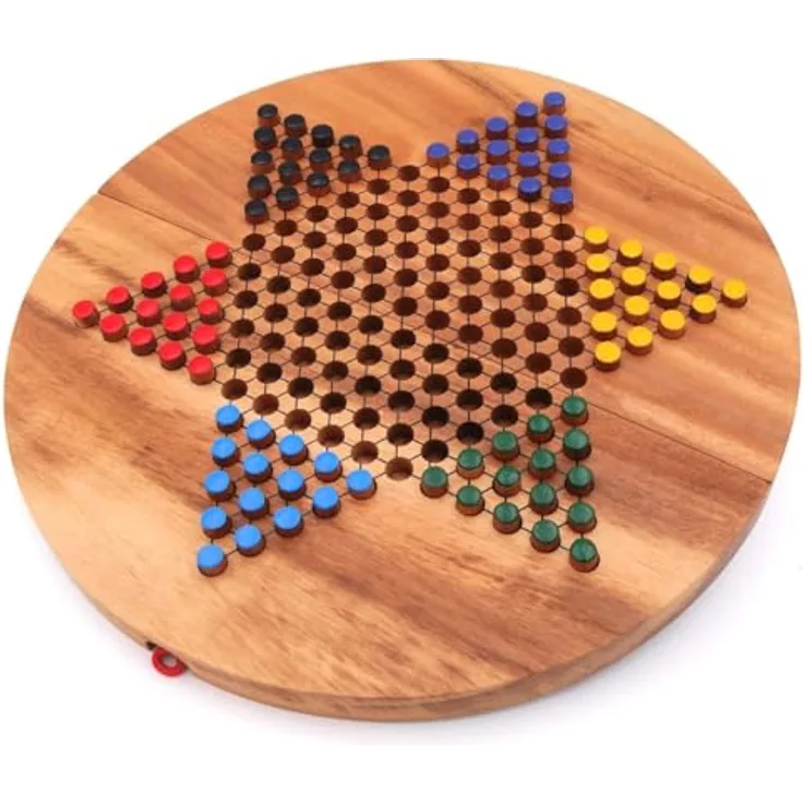 Rombol Halma XL, rundes klappbares Strategiespiel für 2-6 Personen aus edlem Holz