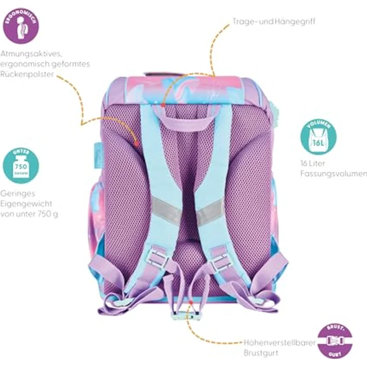 Herlitz Schulranzen UltraLight Plus, Polyester, 15 l, Ocean Lights, mit Rückenpolsterung und reflektierenden Details – Bild 10