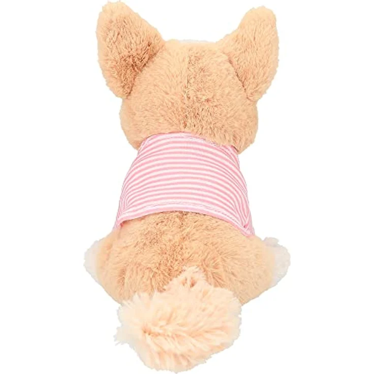 Depesche 12078 TOPModel - Kuscheltier Corgi Lotti mit hellbraunem Fell und rosa gestreiftem T-Shirt, ca. 18 cm großer Plüschhund – Bild 5