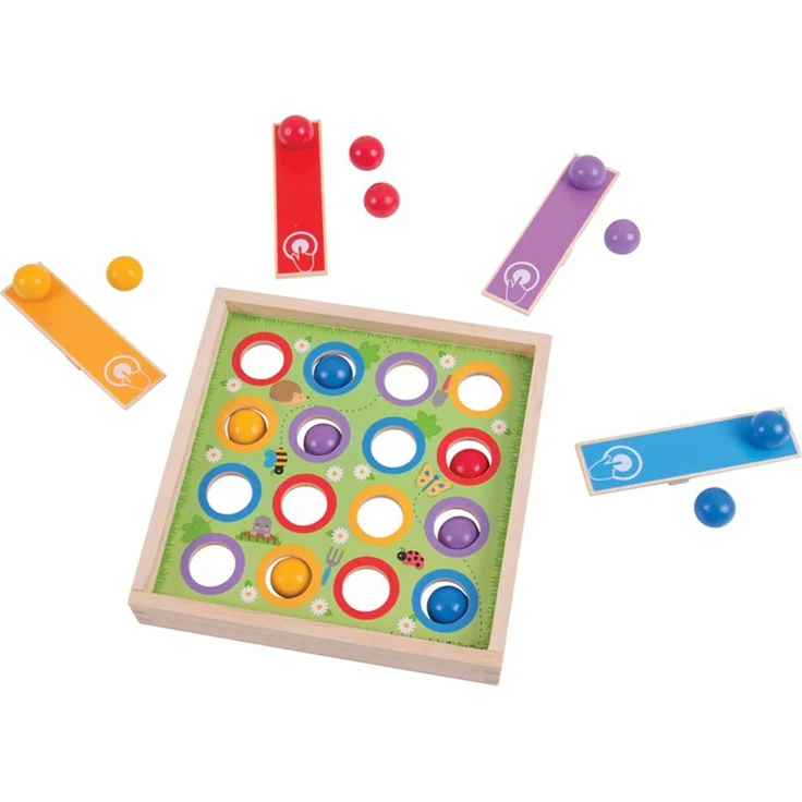 Bigjigs Toys Geschicklichkeitsspiel – Hüpfende Bälle, Holzspielzeug zur Förderung von Geschick und Genauigkeit