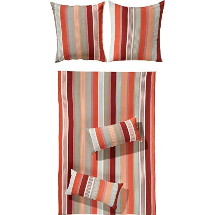 Erwin Müller Bettwäsche, Bettgarnitur Streifen, Seersucker - bügelfrei, schnelltrocknend, mit Reißverschluss, temperaturausgleichend - rot Größe 155x220 cm (40x80 cm)