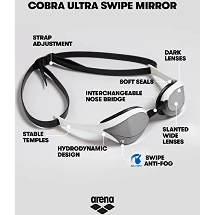 ARENA Unisex - Erwachsene Cobra Ultra Swipe Brillen, Silver-Black, One Size – Bild 3