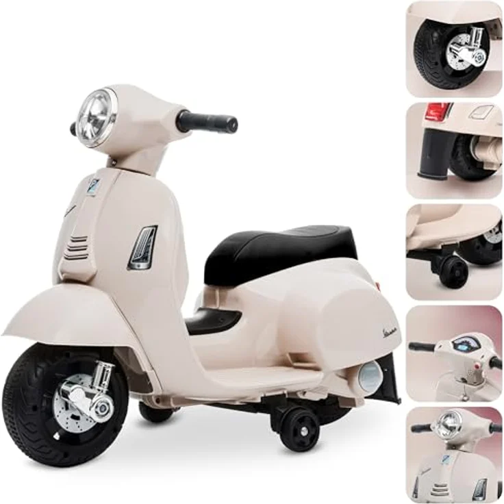 Sun Baby Vespa Kinderroller Elektroroller Kinder Elektrofahrzeug Kinderfahrzeug (Weiß) - Offiziell lizenzierter Vespa-Rutscher, max. Belastung 25 kg, EN71-zertifiziert – Bild 1