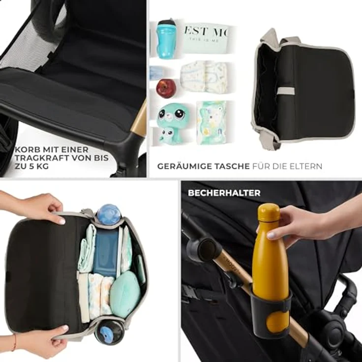 Kinderkraft MOOV 2, 4-in-1 Kombi-Kinderwagen-Set mit wendbarem Sitz, Babywanne, Babyschale MINK PRO i-Size, Isofix-Base, Wickeltasche & Zubehör - Moonlight Grey – Bild 16