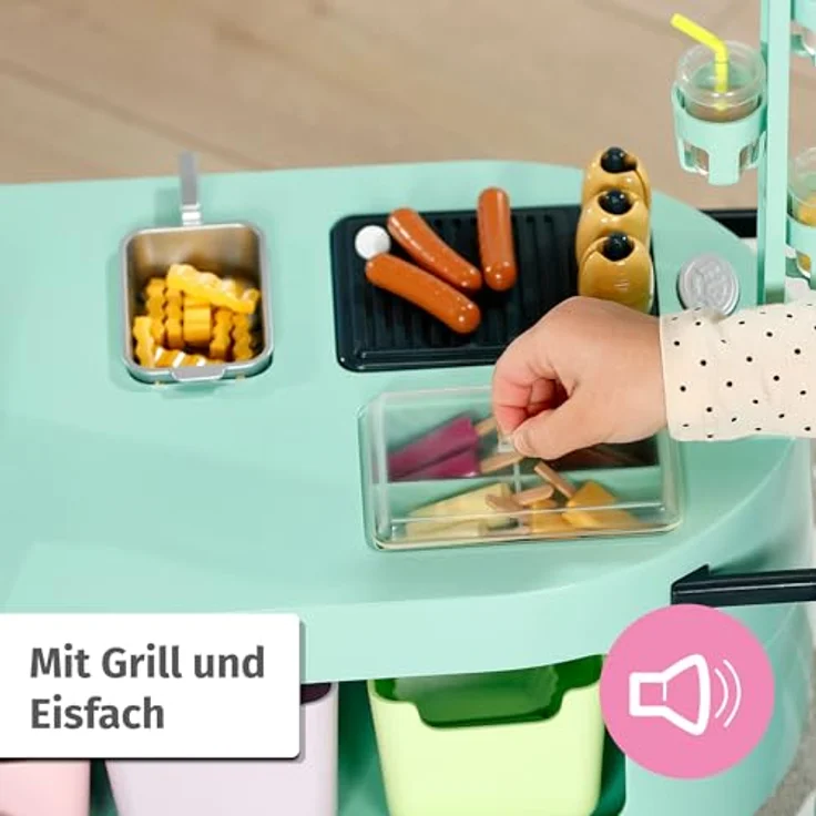 BABY Born Snack Shop, Essensstand für Puppen mit Soundeffekten, 25 verschiedene Fastfood-Snacks, Zubehör inklusive Grillzange und Frittierkorb, 39 x 20 x 27 cm, 835883 Zapf Creation – Bild 3
