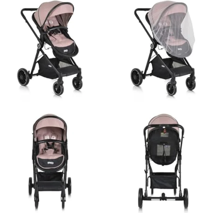 Moni Kombikinderwagen 2 in 1 Rio 22 kg rosa, umbaubar, klappbar, mit Fußabdeckung und großem Korb – Bild 4