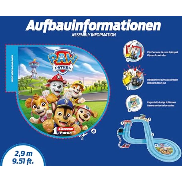 Carrera First PAW Patrol, On The Double – Spielbahn mit Chase & Rubble, Flip-Elemente und kinderfreundliche Handregler für Kinder ab 3 Jahren, batteriebetrieben – Bild 2