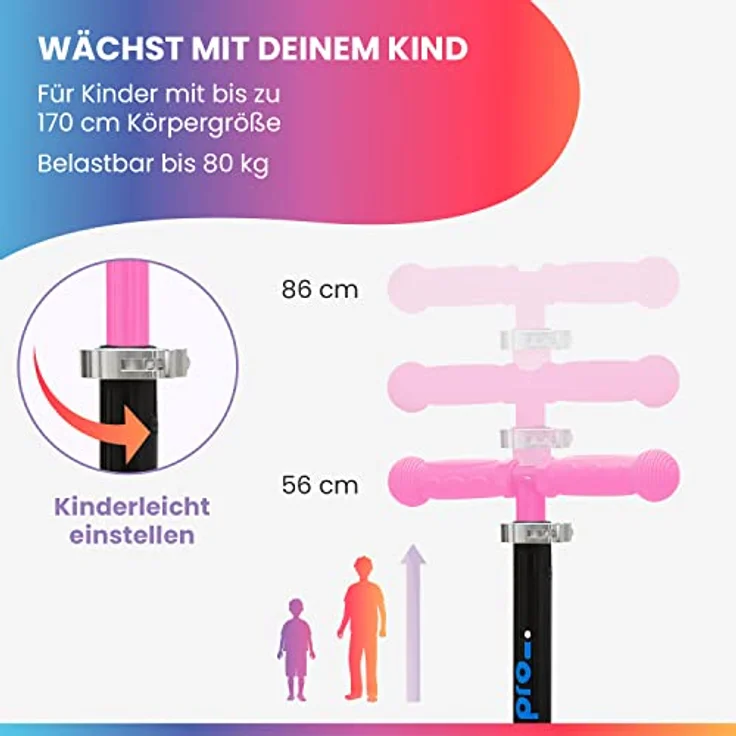 fun pro Two Roller Kinder 6 Jahre, LED Räder Tretroller, Faltbar, Händler aus Hamburg, erweiterte Garantie, für Kinder ab 5 Jahren bis 80KG, Premium Scooter Kinder – Bild 4