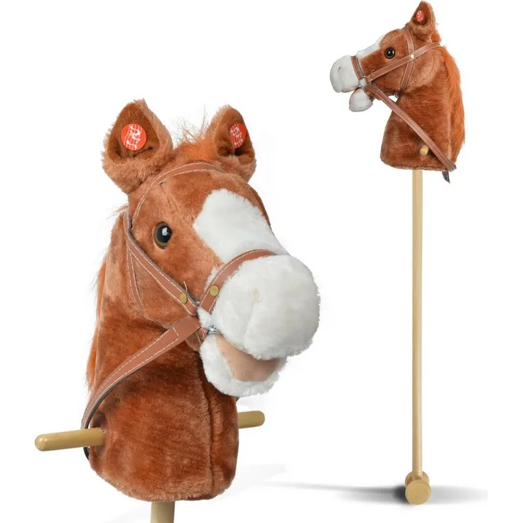 Pink Papaya Steckenpferd Hobby Horse inkl. Halfter mit Sounds und Rollen, Plüschkopf, 96 cm