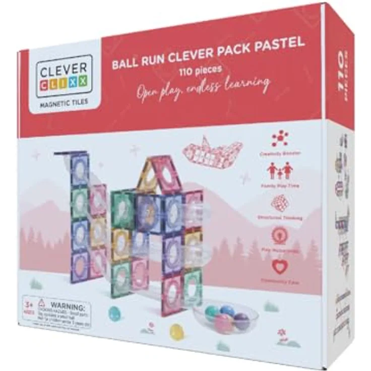 Cleverclixx Kugelbahn-Bausatz Clever, 110 Teile, langlebiges Magnetspielzeug in Pastellfarben, erweiterbar, für Kinder ab 3 Jahren
