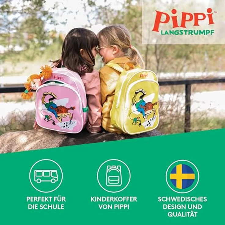 Pippi Langstrumpf Reisetasche, rosa Rucksack für Kinder, mit geräumigem Hauptfach und Sicherheitsfunktionen, geeignet für Alter 3+ – Bild 2