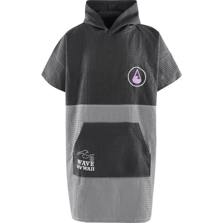 Wave Hawaii Badeponcho Travel El Yaque - nachhaltiger Poncho mit Kapuze und Fronttasche, praktisch als Reisekopfkissen, grau