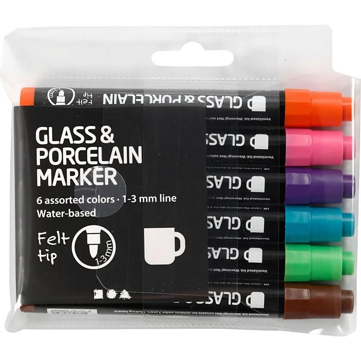 Creative Toys Glass & Porcelain Marker, wasserbasierter Filzstift in gemischten Farben, 6er Set
