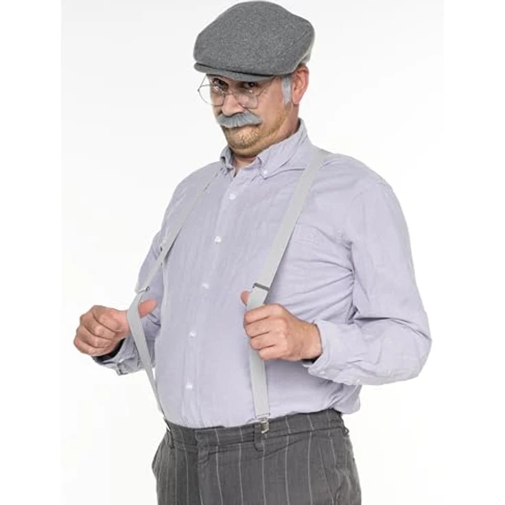 Maskworld Pumuckl – Meister Eder Kostüm, Grau mit Schreinerschürze, Schiebermütze und Brille, One Size – Bild 3