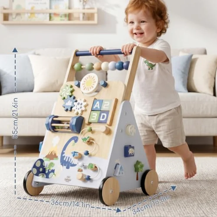 Lehoo Castle Lauflernwagen Holz, Dinosaurier Laufwagen mit Geschwindigkeitsregler und 9 interaktiven Spielmöglichkeiten für Babys ab 1 Jahr – Bild 5