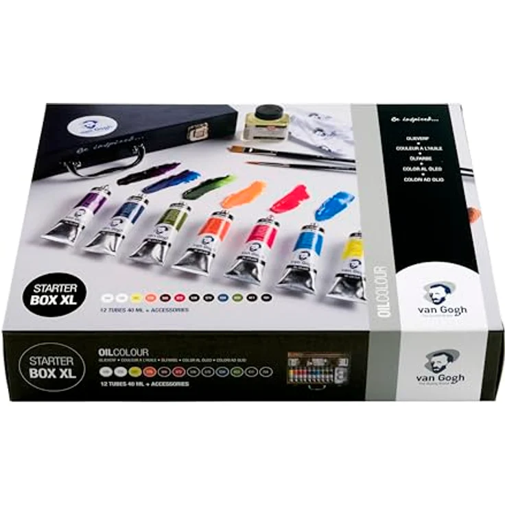 Talens Van Gogh Ölfarben-Starterbox XL, 12 x 40 ml Tuben mit Zubehör, Holzbox, inkl. Farbmischanleitung – Bild 2